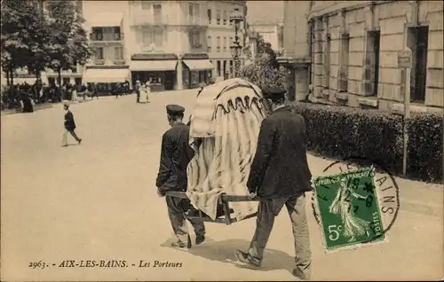 Ak Aix les Bains Savoie, les Porteurs, Männer mit Sänfte