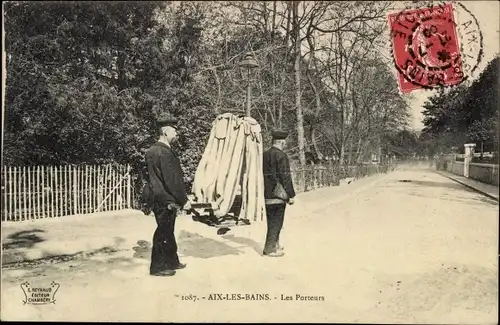 Ak Aix les Bains Savoie, les Porteurs, Männer mit Sänfte