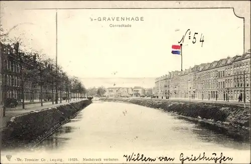 Ak 's Gravenhage Den Haag Südholland, Conradkade, Kanal, Fahne