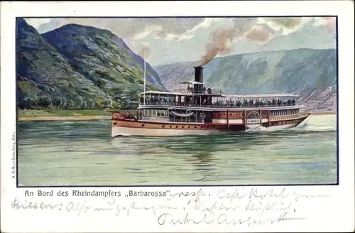 Künstler Ak Rheindampfer Barbarossa, Salondampfer, Köln Düsseldorfer Rheindampfschifffahrt