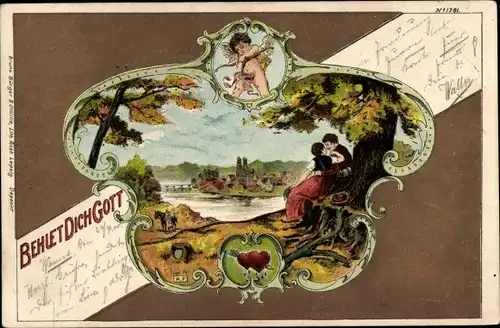 Litho Behüt Dich Gott, Liebespaar unter einem Baum