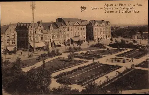 Ak Ypres Ypern Flandern, Square et Place de la Gare