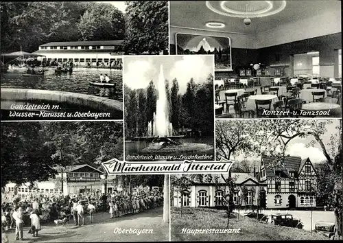 Ak Wald im Rheinl. Solingen, Ittertal Weck, Märchenwald, Gondelteich, Fontäne, Restaurant Oberbayern