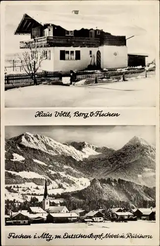 Ak Fischen im Allgäu Schwaben, Haus Völtl, Entschenkopf, Nebel und Rübihorn, Winter