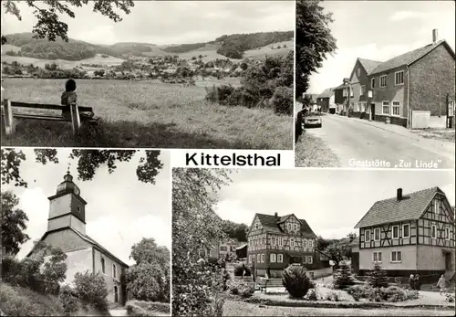 Ak Kittelsthal Ruhla in Thüringen, Panorama, Gaststätte Zur Linde, Kirche, Teilansicht