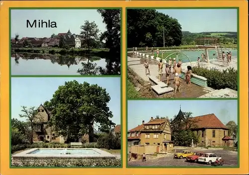 Ak Mihla in Thüringen, An der Werra, Freibad, Graues Schloss, Markt