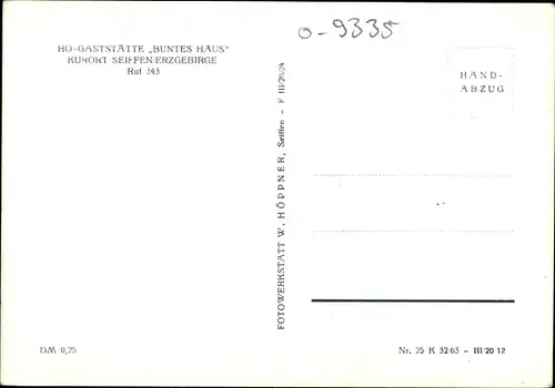 Ak Seiffen im Erzgebirge, HO Gaststätte Buntes Haus im Winter, Erbgericht