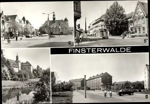 Ak Finsterwalde in Brandenburg, Am Markt, Thälmannstraße, Postamt, Schloss, Otto Nuschke Straße