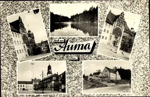 Ak Auma in Thüringen, Rathaus, Sophienbad, Jugendheim, Marktplatz
