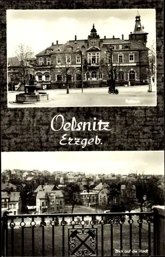 Ak Oelsnitz im Erzgebirge, Blick auf die Stadt, Rathaus und Brunnen