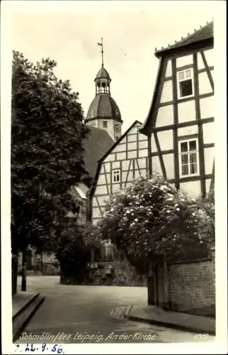 Ak Schmölln in Thüringen, An der Kirche, Fachwerkhäuser