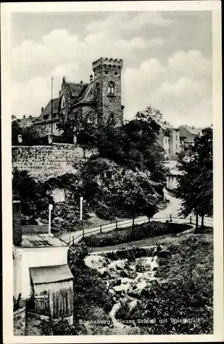 Ak Ronneburg in Thüringen, Neues Schloss mit Wasserfall