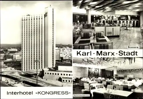 Ak Karl Marx Stadt Chemnitz in Sachsen, Interhotel Kongreß, Brasserie, Hotelrestaurant