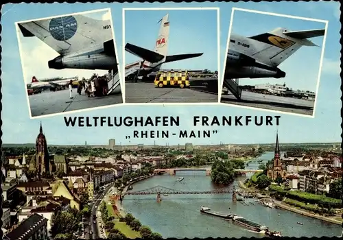 Ak Frankfurt am Main, Weltflughafen Rhein Main, Passagierflugzeuge, Pan Am, TWA, Lufthansa