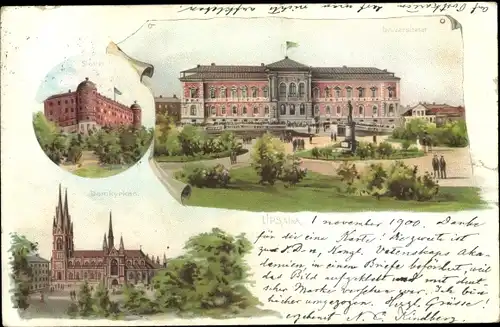 Litho Upsala Uppsala Schweden, Universität, Schloss, Domkirche