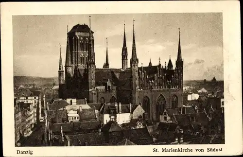 Ak Gdańsk Danzig, Ansicht der St. Marienkirche von Südost, Glockenturm