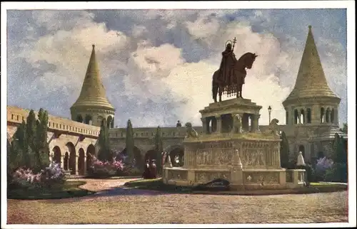 Ak Budapest, St. Stephans Monument, Garten