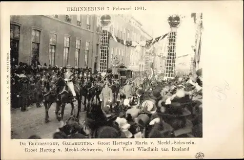 Ak De Bruidsstoet, Galarijtuig, Hochzeit Königin Wilhelmina der Niederlande und Heinrich