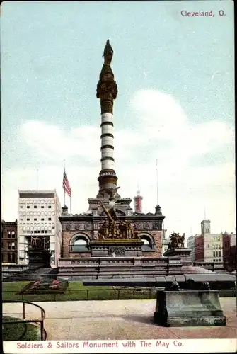 Ak Cleveland Ohio USA, Soldiers & Sailors Monument with The May Co.