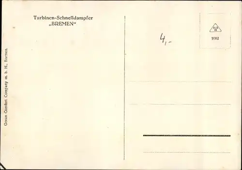 Ak Turbinenschnelldampfer Bremen, Norddeutscher Lloyd