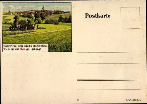 Ak Mehr Gras, mehr Heu die Wiese bringt, wenn sie mit Kali gut gedüngt