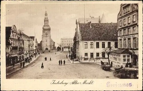 Ak Tschernjachowsk Insterburg Ostpreußen, Alter Markt, Hotel Rheinischer Hof, Kirche