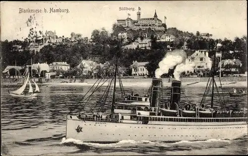 Ak Hamburg Altona Blankenese, Süllberg, Dampfer