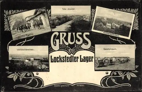 Jugendstil Ak Lockstedt im Kreis Steinburg, Lockstedter Lager, Casino,Wellblechbaracken,Geschützpark