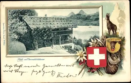 Wappen Litho Rütli Seelisberg Kanton Uri, Vierwaldstättersee, Ziege