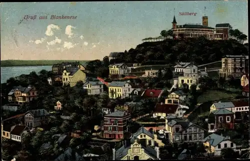 Ak Hamburg Altona Blankenese, Blick über den Ort zum Süllberg