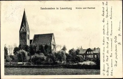 Ak Sandesneben in Lauenburg, Kirche, Pastorat