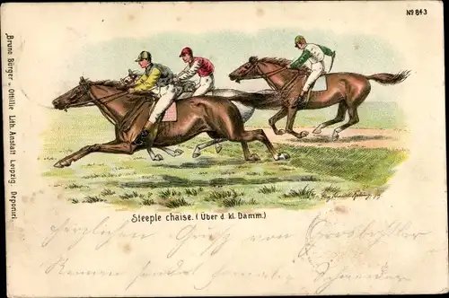Künstler Litho Jockeys zu Pferden, Steeple chaise