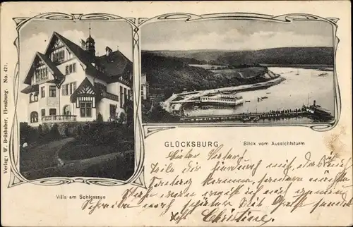 Ak Glücksburg an der Ostsee, Blick vom Aussichtsturm, Villa am Schlosssee