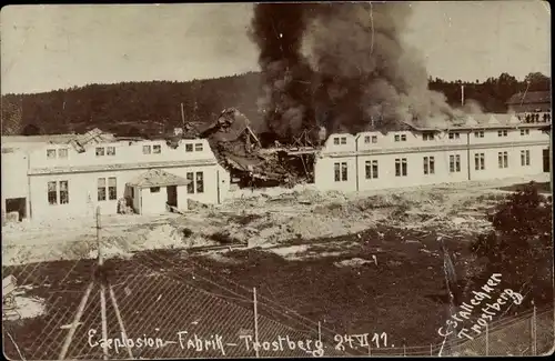 Foto Ak Trostberg in Oberbayern, Explosion der Fabrik 1911