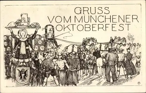 Künstler Ak München Bayern, Gruß vom Oktoberfest, Kindl, Bierkrug
