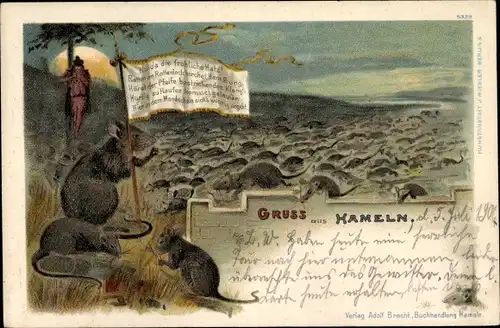 Litho Hameln an der Weser Niedersachsen, Rattenfänger, Ratten