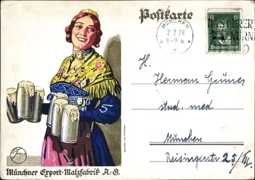 Ak München Bayern, Reklame, Münchner Export Malzfabrik AG
