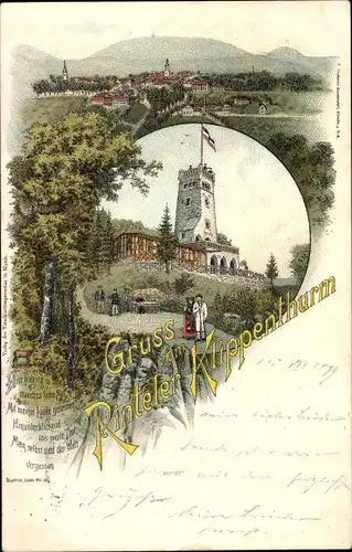 Litho Rinteln an der Weser, Gruß vom Rinteler Klippenturm, Aussichtsturm