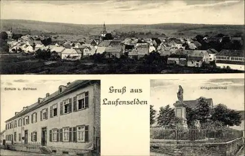 Ak Laufenselden Heidenrod im Taunus, Panorama, Schule, Rathaus, Kriegerdenkmal