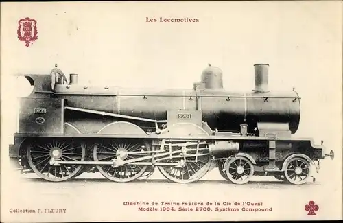 Ak Französische Eisenbahn, Chemin de fer, Locomotive, Ouest, Modèle 1904, Dampflok No. 2701