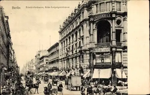 Ak Berlin Mitte, Friedrichstraße, Ecke Leipzigerstraße, Straßenszene, Kutsche