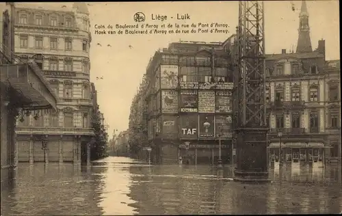 Ak Liège Lüttich Wallonien, Coin du Boulevard d'Avroy et de la rue du Pont d'Avroy, Überschwemmung