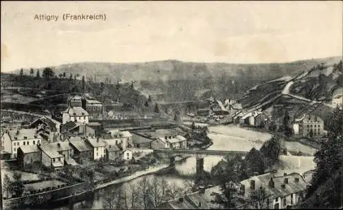 Ak Attigny Ardennes, Panorama, Brücke