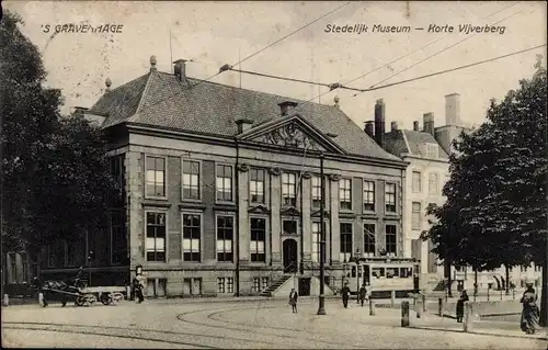 Ak 's Gravenhage Den Haag Südholland, Stedelijk Museum,  korte Vjverberg, Straßenbahn