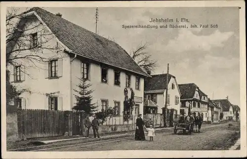 Ak Jebsheim Haut Rhin, Spezereihandlung und Bäckerei