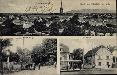 Ak Pfastatt Pfascht Elsass Haut Rhin, Der hohle Berg, Dorfplatz, Blick auf den Ort, Kirche