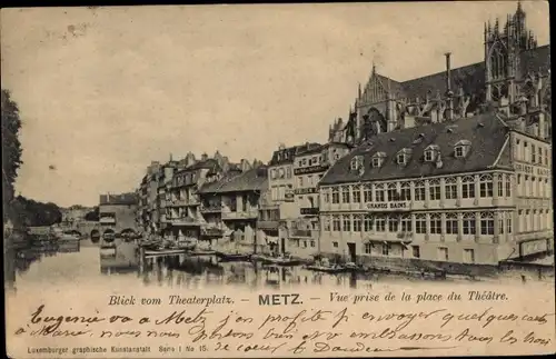 Ak Metz Moselle, Vue prise de la place du Theatre