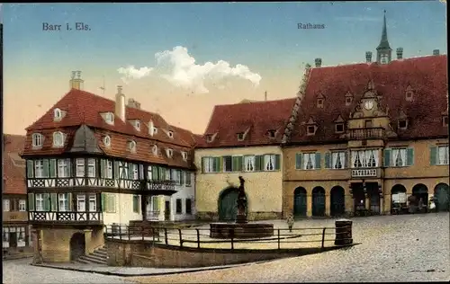 Ak Barr Elsass Bas Rhin, Rathaus, Platz