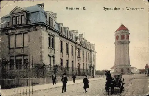 Ak Haguenau Hagenau im Elsass Bas Rhin, Gymnasium u. Wasserturm