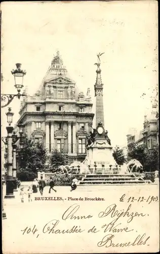 Ak Bruxelles Brüssel, Place de Brouckere, Statue, Springbrunnen